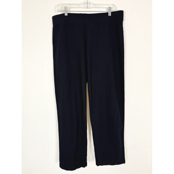 Eileen Fisher Stretch Pants Black Straight Leg Pull On USA MADE - Picture 1 of 10